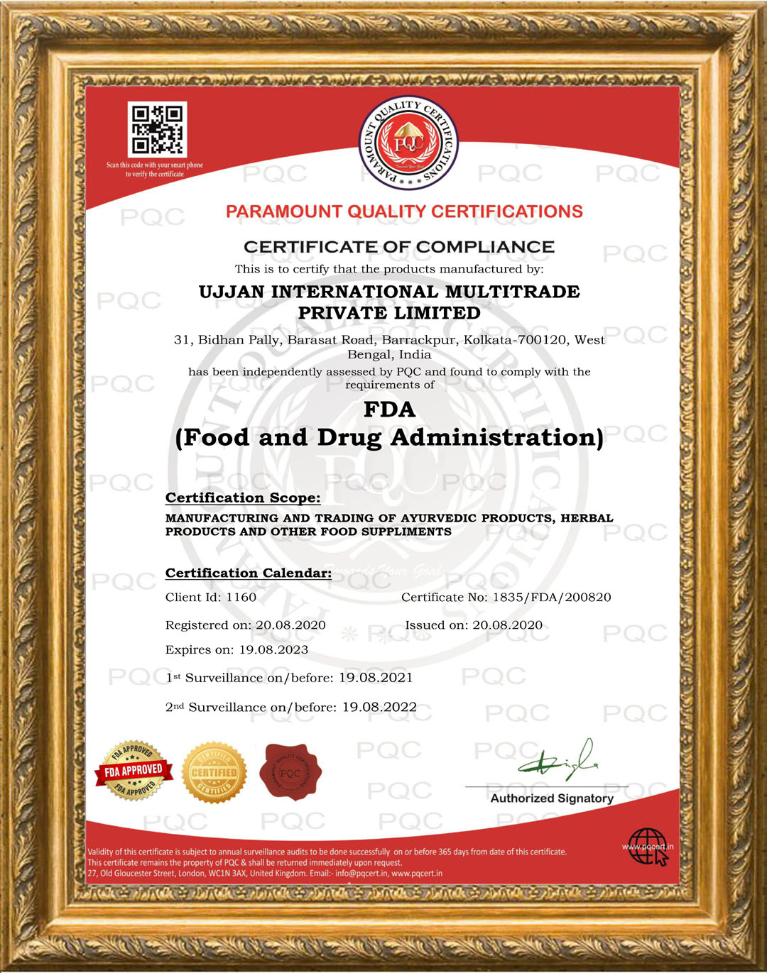 FDA Certificate preview