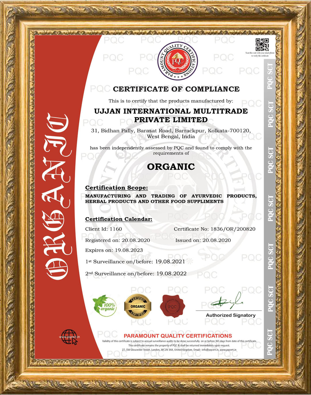 Organic Certificate preview
