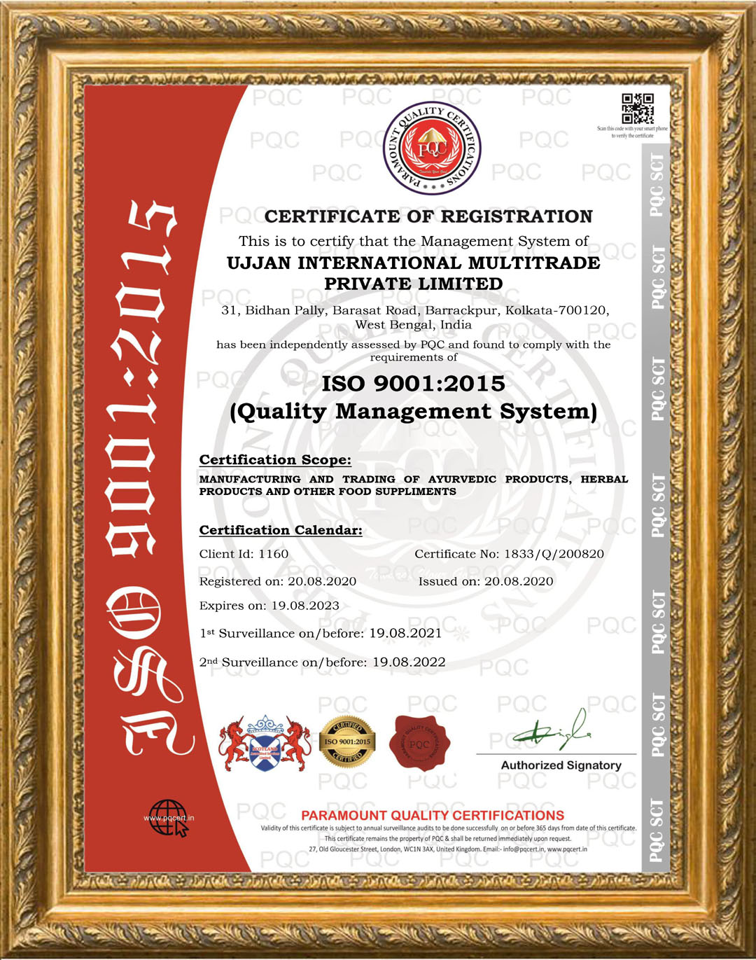 ISO 9001:2015 certificate preview